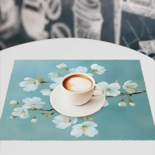 Miniatura 7 de Cherry Flower Branch Placemats Set of 6 Resistant Table Mats Washable Place Mats for Dinner Party Table Decoration