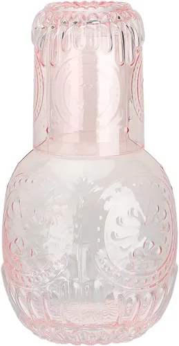 Juego de jarra de agua y vaso de noche de cristal para baño, dormitorio, cocina (rosa)