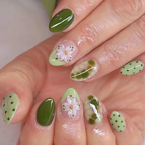 Miniatura 23 de Uñas postizas a presión de almendra marrón, medianas con diseños de leopardo y purpurina, uñas postizas en forma de almendra otoñal, uñas acrílicas