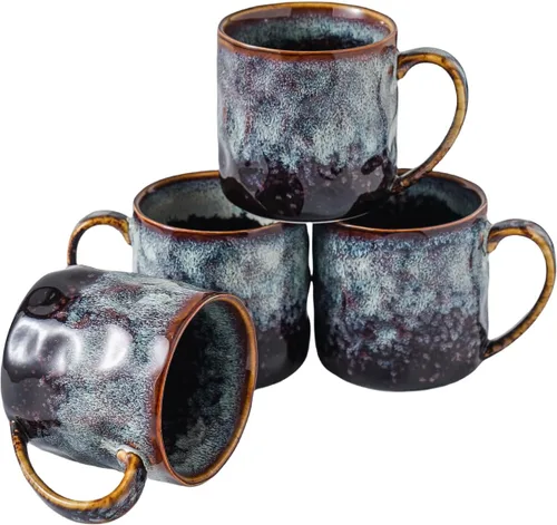 Miniatura 7 de Tazas de café de cerámica, tazas de cerámica de 12 onzas, tazas de té con asa, divertidas tazas de capuchino, aptas para lavavajillas, juego de 4
