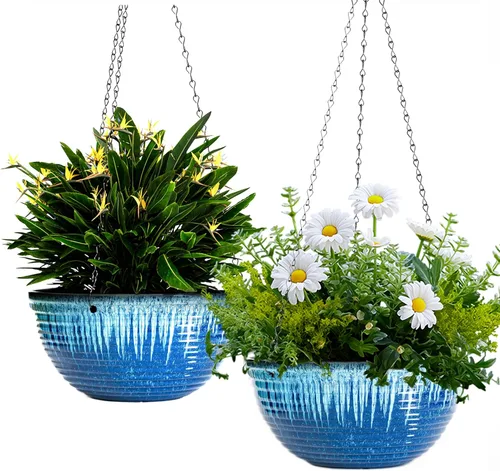 Miniatura 11 de Macetas colgantes de 10 pulgadas para plantas de interior y exterior, paquete de 2 macetas colgantes con orificio de drenaje, macetas colgantes