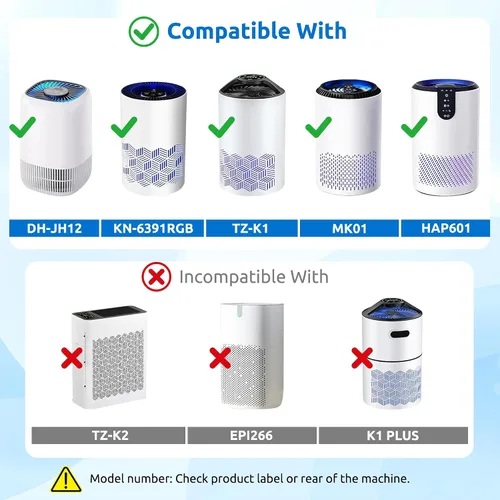 Miniatura 2 de Paquete de 3 filtros de repuesto HEPA TZ-K1 compatibles con purificador FreAire KN6391, ToLife TZ-K1 y AROEVE MK01 MK06, color negro