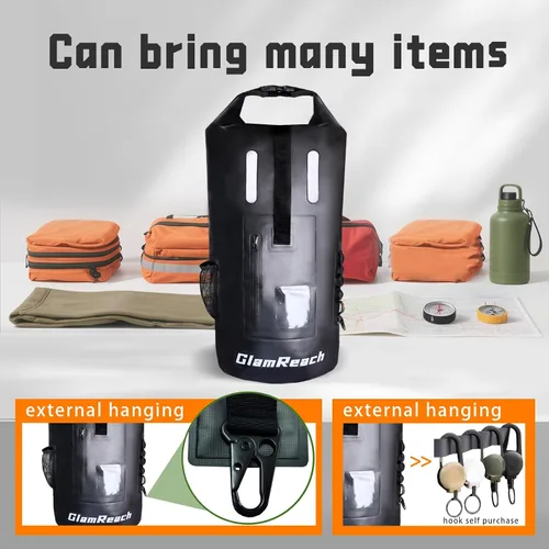 Miniatura 5 de Bolsa seca de 55 litros para hombres – Mochila impermeable resistente, mochila grande enrollable resistente a desgarros para kayak, camping, Negro