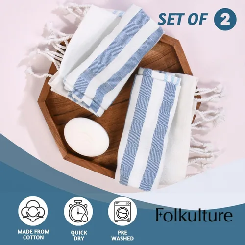 Miniatura 2 de Folkulture Juego de 2 toallas de mano turcas para baño, (16 x 30 pulgadas), 100% algodón, lujosas, lavables a máquina, bohemias, toallas de mano