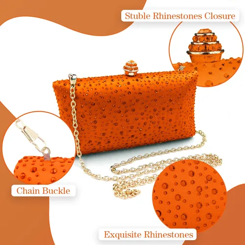 Miniatura 19 de Simcat Bolso de mano de noche con diamantes de imitación para mujer, bolso de fiesta de graduación, boda, novia, fiesta, bolsa de mano con cadena