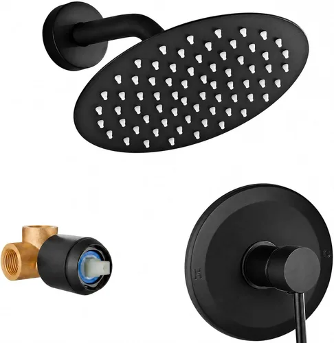 Miniatura 16 de Juego de llave de ducha HUCKLE con cabezal de ducha, llave de ducha negra de 15 cm con válvula, cabezal de ducha de lluvia de mango único negro mate