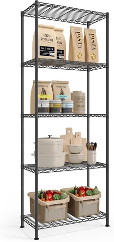 Miniatura 17 de SONGMICS Unidad de almacenamiento de 7 niveles, estantería de alambre, estante de metal de cocina con estantes ajustables, revestimientos de Negro