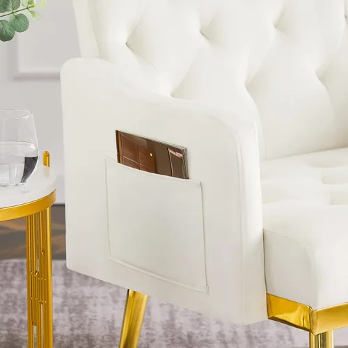 Miniatura 4 de Sofá con acento de terciopelo, moderno sillón tapizado con bolsillo para sala de estar, dormitorio, oficina, sala de recepción, sala de estar