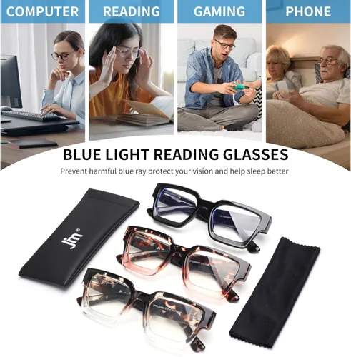 Miniatura 7 de JM Paquete de 3 lentes de lectura cuadrados estilo Oprah para mujeres y hombres, lectores rectangulares de gran tamaño, con bisagra de resorte