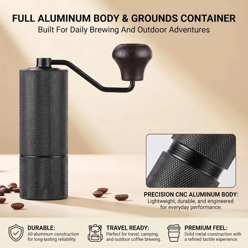Miniatura 3 de Molinillo de café manual, molinillo de café de rebabas ajustable con contenedor completo de aluminio, molinillo de grano de café de mano