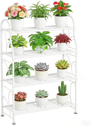 Miniatura 9 de SORCEDAS Soporte para plantas para interiores y exteriores, estante colgante de esquina de 3 niveles de alto, soportes de metal para flores, soporte