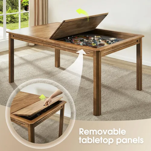 Miniatura 4 de Mesa de Juego de Mesa con Tablero Removible, Asientos para 4 a 6 Jugadores con Área de Juego de 57in x 33in, Incluye Alfombrilla de Juego, Nuez