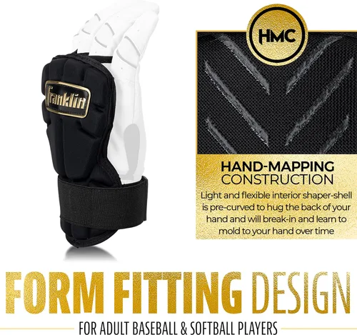 Miniatura 5 de Franklin Sports Guantes Protectores de Mano y Muñeca para Béisbol - Serie PRT LG, Protector para Adultos para Batear - Escudo Protector para Negro
