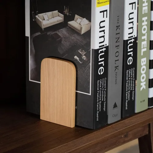 Miniatura 3 de Muso Wood Sujetalibros para estantes, sujetalibros antideslizantes, soporte de madera resistente para libros y películas (haya 1 par)