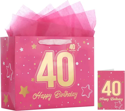 Miniatura 15 de Powbrace Bolsa de regalo de cumpleaños negra con papel de seda y tarjeta de felicitación, 13 x 10.2 x 4.9 pies, mediana