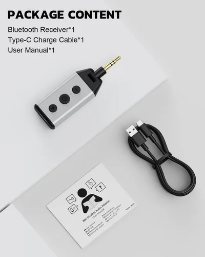 Miniatura 8 de 1Mii B04 Bluetooth 5.4 Adaptador de coche, receptor de audio AUX giratorio de 180°, llamada clara manos libres, 16H+ de larga espera