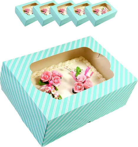 Miniatura 13 de Global Sugar Art Caja para pastel de 10 hojas con ventana, resistente, autoemergente (14 x 10 x 4 pulgadas, rayas blancas y negras)