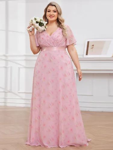 Miniatura 76 de Ever-Pretty Vestido formal para mujer, Navidad, Año Nuevo, cuello en V, gasa, talla grande, largo hasta el suelo, vestido de dama de honor