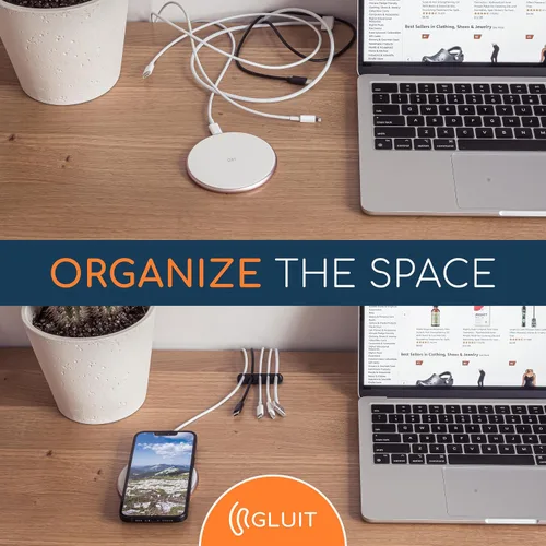 Miniatura 5 de GLUIT Organizador de cables para escritorio, soporte de cables para mesita de noche, organizador de cargador, clips adhesivos de alambre