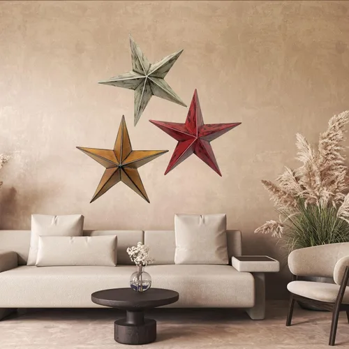 Miniatura 11 de Bellaa 24131 Barn Stars - Juego de 3 piezas de 12 pulgadas, 9 pulgadas, 6 pulgadas, rústico, negro, retro, arte para pared, diseño de Texas Western