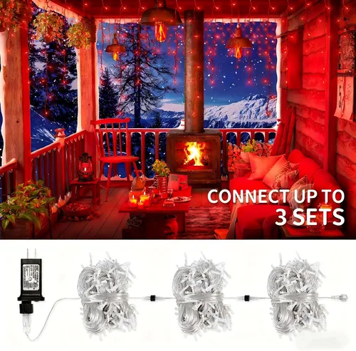 Miniatura 6 de Luces de Navidad para exteriores Luces de Carámbano 300 LED, 33 pies, 8 modos, luces de cadena colgantes de hadas conectables con enchufe de 30 V