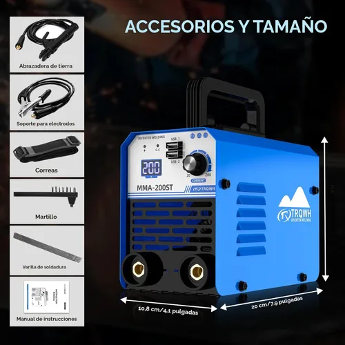 Miniatura 4 de TRQWH Máquina de Soldadura MMA de 200A, Soldadora de Electrodo de 110V, Soldadora de Arco Portátil con Pantalla Digital IGBT, Arranque en Caliente