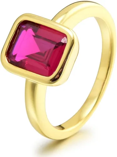 RIZILIA CELEBOX - Anillo de compromiso solitario con piedras preciosas de corte esmeralda CZ 6 colores disponibles en chapado en oro amarillo,