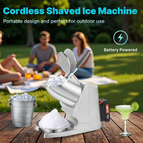 Miniatura 2 de Máquina de afeitar de hielo portátil inalámbrica, 178 libras/h de doble hoja y una sola batería Máquina trituradora de hielo a batería de 180 W