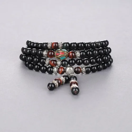 Miniatura 9 de COAI Pulsera de piedra obsidiana negra Collar Mala Beads 108