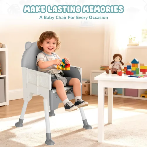 Miniatura 6 de Silla alta 3 en 1 para bebés y niños pequeños, silla de oso para niños pequeños, silla alta de altura ajustable con babero y bolsa de almacenamiento