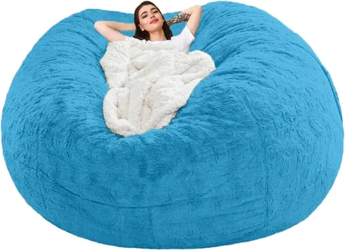 Miniatura 9 de Funda para silla tipo puf de piel gigante para niños y adultos, (sin relleno), muebles de sala de estar, grande, redondo, suave, esponjoso, de piel
