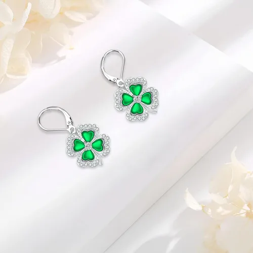 Miniatura 77 de Aretes colgantes de plata de ley con diseño de árbol de la vida, flor, abeja, animales, gato, colibrí, piedra lunar, turquesa, aretes con cierre