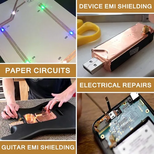 Miniatura 5 de vilihkc Cinta de lámina de cobre de doble cara (0.8 pulgadas x 66 pies) con conductor - blindaje EMI, vidrieras, soldadura, reparaciones eléctricas