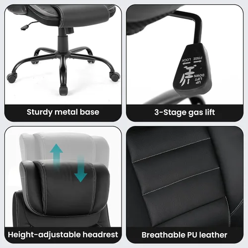 Miniatura 7 de Silla de oficina ejecutiva grande y alta, 400 libras para personas pesadas, silla de escritorio ergonómica para computadora con soporte lumbar