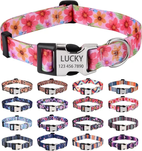 Miniatura 13 de Collares de perro personalizados – Collar floral personalizado con nombre y número de teléfono – Tamaños ajustables para perros pequeños, medianos