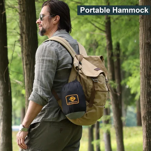 Miniatura 6 de Hamaca de camping con red, hamaca doble portátil ligera con correas para árbol y mosquetones sólidos en forma de D, hamaca de nailon de paracaídas