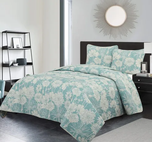 Miniatura 5 de Grand Avenue Juego de edredón floral tamaño Queen, 3 piezas, estampado de microfibra doble pinsonic, colchas y colchas Azul