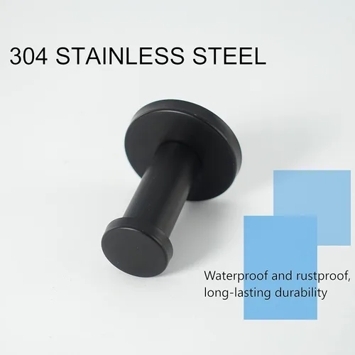 Miniatura 2 de Ganchos para toallas de baño, paquete de 6 ganchos redondos para abrigos, gancho resistente para bata montado en la pared, colgador de ropa Negro