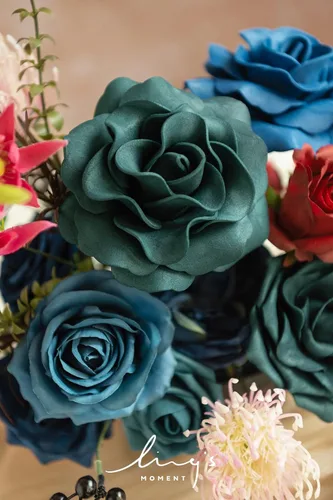 Miniatura 5 de Ling's moment Caja de Flores Falsas, Rosas de Espuma Helecho Artificial Baya Tallos de Vegetación Falsa para Ramos de Boda Centros de Mesa