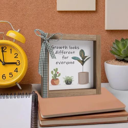 Miniatura 4 de Decoración de escritorio de oficina de 6 pulgadas, letrero de plantas de crecimiento de madera con aspecto diferente para todos, arte motivacional