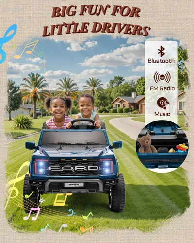 Miniatura 4 de First Ride On Ford F-150 Raptor con Licencia - Auto de Paseo de 2 Asientos para Niños, Juguetes de Paseo de 24 Voltios para Niños con Control Azul