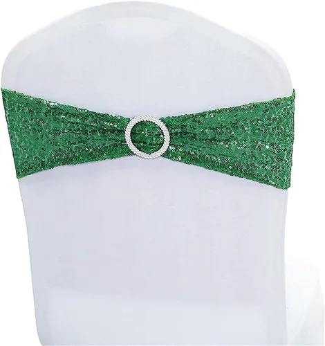 Miniatura 18 de Fajas de lentejuelas para sillas de elastano, paquete de 6 bandas elásticas de lentejuelas con hebilla para bodas, banquetes, cumpleaños, Oro rosa