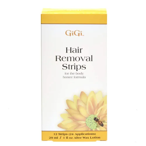 GiGi Tiras de cera depilatoria para el cuerpo, preenceradas con fórmula GiGi multiusos para miel, kit de depilación para mujeres, 12 tiras + loción