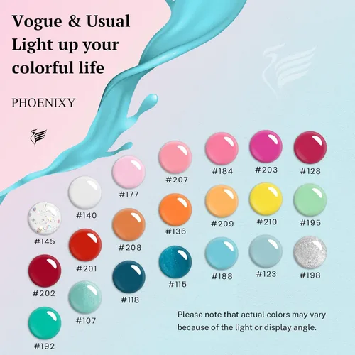 Miniatura 2 de phoenixy Juego de 24 esmaltes de uñas en gel, kit de uñas en gel removible de 21 colores, nude rosa rojo azul verde amarillo naranja, juego de 24