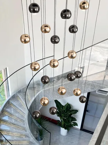 Miniatura 15 de ykolupty Candelabro de Escalera Moderna Lámpara Colgante de Cristal Luz de Candelabro Grande para Techos Altos Lámpara de Gota de Cristal Luz
