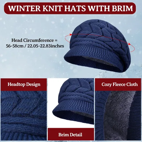 Miniatura 24 de SATINIOR Juego de 4 gorros y guantes de invierno para mujer, gorro de punto cálido, gorro de esquí de nieve con visera y guante para pantalla rojo