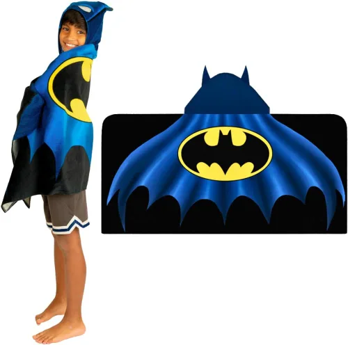 Franco - Toalla con capucha de algodón muy suave para baño, piscina o playa, con licencia oficial, 24 x 50 pulgadas, Batman Batman - 2