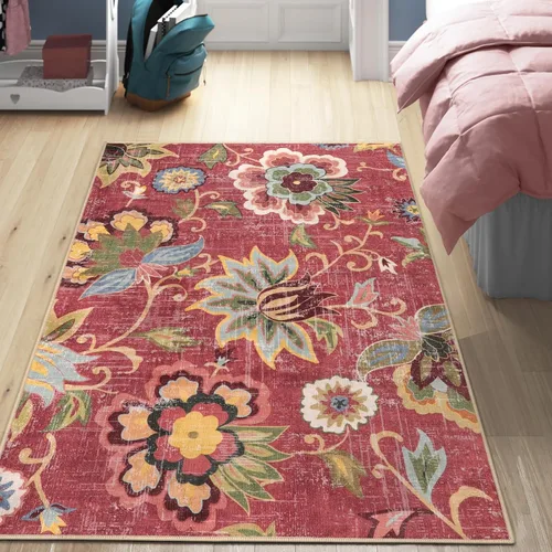 Miniatura 27 de Beeiva Alfombras florales de entrada, lavables para interiores, ultra fina, de 2 x 3 pies, antideslizante, para cocina, tapete de cachemira suave