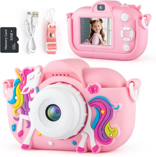 Miniatura 12 de Cámara para niños para niñas de 3 a 5 años, cámara digital para niños con cubierta de silicona, grabación de video de 48MP/1080P, cámara selfie