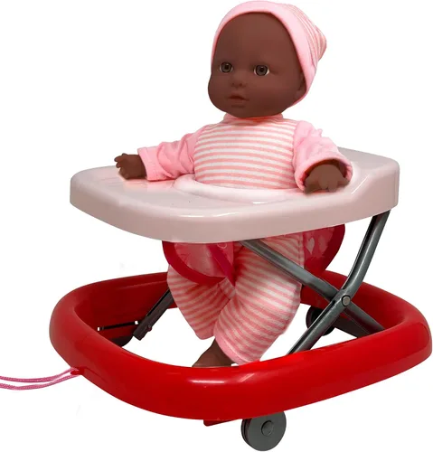 Juego de muñecas de bebé con bebé suave de 12 pulgadas y andador plegable, lindo juego de accesorios para muñecas de bebé, muñecas para aprender a